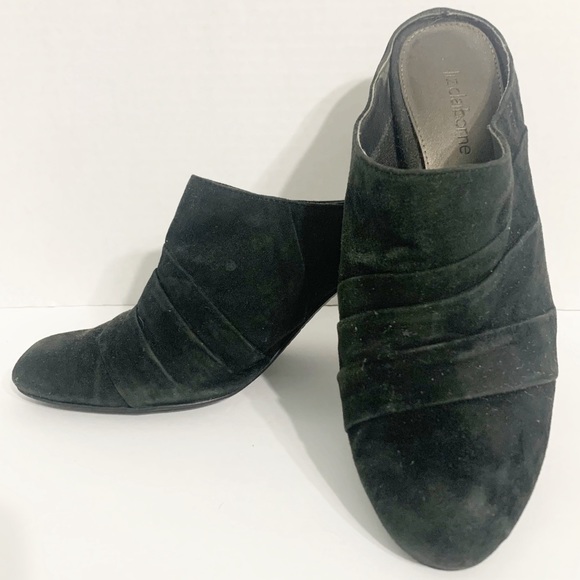 Liz Claiborne Cranberry Black 🖤 Suede Leather High Heel Clogs Mules Slip On - Picture 2 of 9